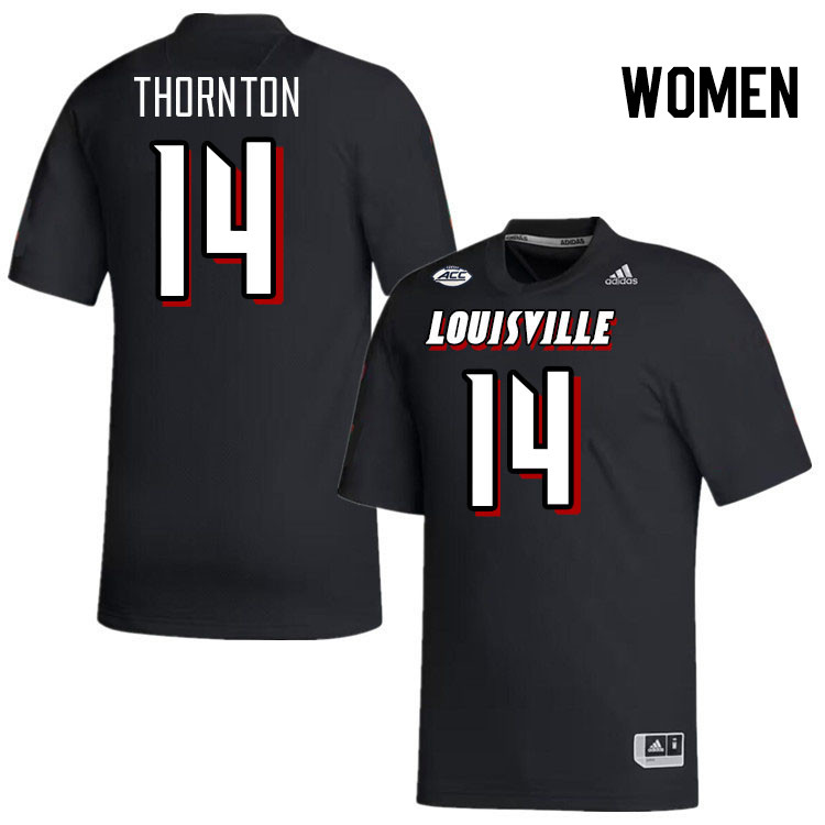 Women #14 Corey Thornton Louisville Cardinals College Football Jerseys Stitched-Black